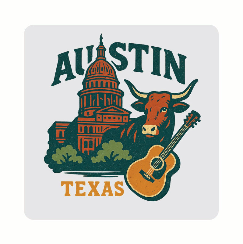 Austin Texas Vintage Design Souvenir Coaster Set – 4 Pack (Multiple Materials & Sizes) 