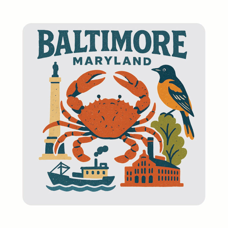 Baltimore Maryland Vintage Design Souvenir Coaster Set – 4 Pack (Multiple Materials & Sizes) 