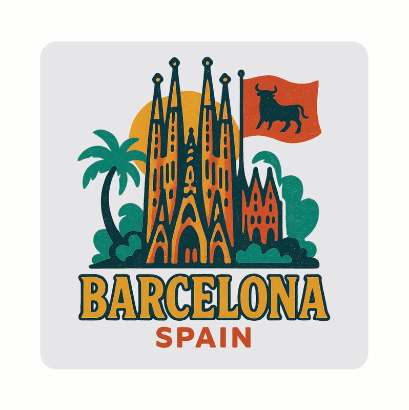 Barcelona Spain Vintage Design Souvenir Coaster Set – 4 Pack (Multiple Materials & Sizes) 