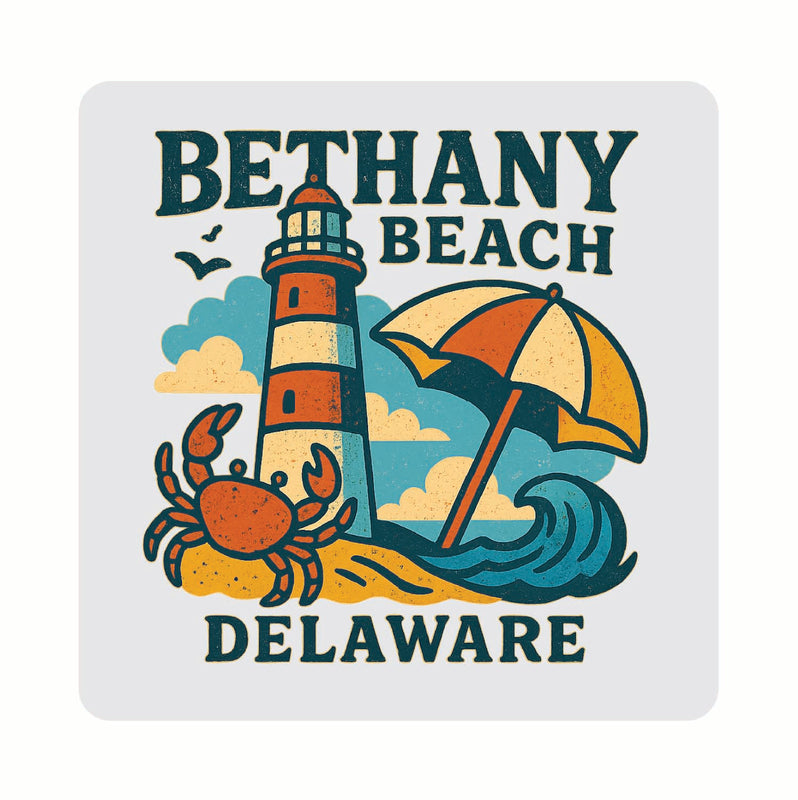 Bethany Beach Delaware Vintage Design Souvenir Coaster Set – 4 Pack (Multiple Materials & Sizes) 