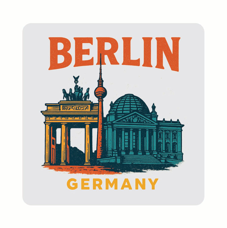 Berlin Germany Vintage Design Souvenir Coaster Set – 4 Pack (Multiple Materials & Sizes) 