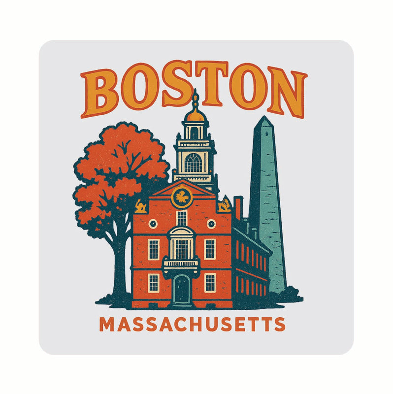 Boston Massachusetts Vintage Design Souvenir Coaster Set – 4 Pack (Multiple Materials & Sizes) 