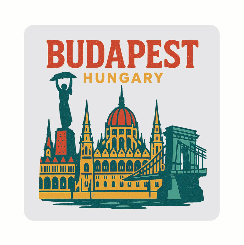 Budapest Hungary Vintage Design Souvenir Coaster Set – 4 Pack (Multiple Materials & Sizes) 