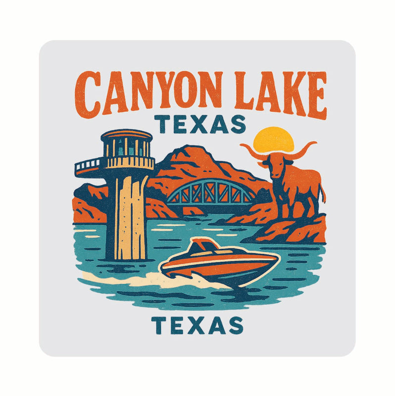 Canyon Lake Texas Vintage Design Souvenir Coaster Set – 4 Pack (Multiple Materials & Sizes) 