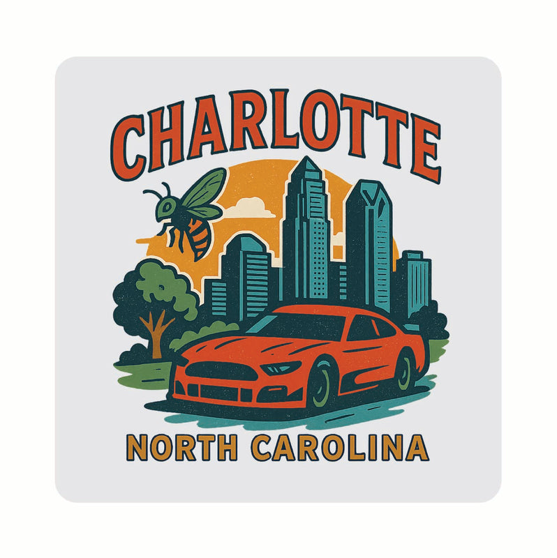 Charlotte North Carolina Vintage Design Souvenir Coaster Set – 4 Pack (Multiple Materials & Sizes) 