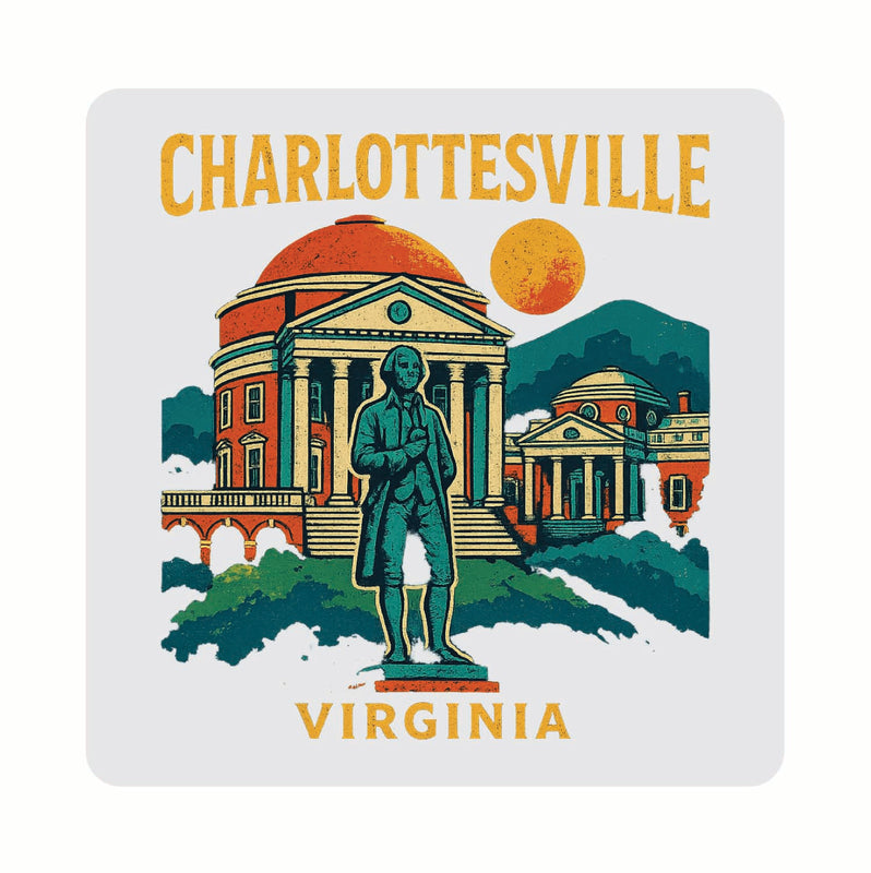 Charlottesville Virginia Vintage Design Souvenir Coaster Set – 4 Pack (Multiple Materials & Sizes) 