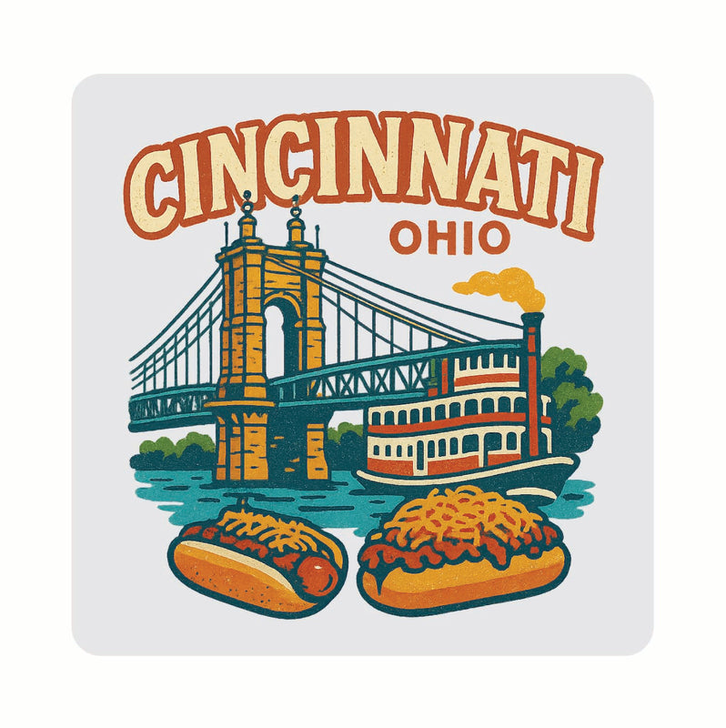 Cincinnati Ohio Vintage Design Souvenir Coaster Set – 4 Pack (Multiple Materials & Sizes) 