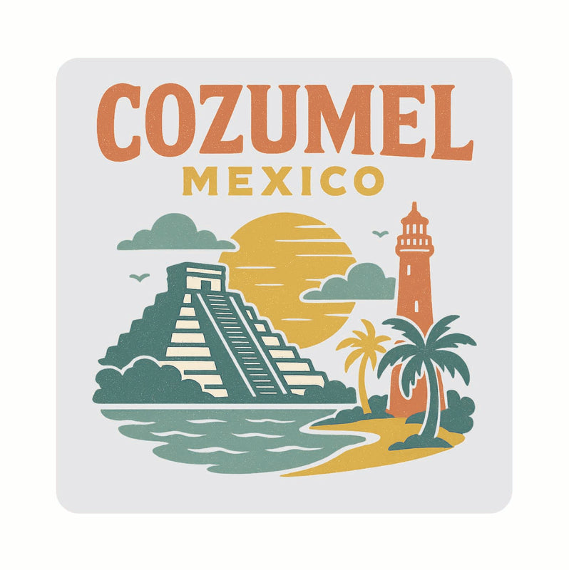 Cozumel Mexico Vintage Design Souvenir Coaster Set – 4 Pack (Multiple Materials & Sizes) 