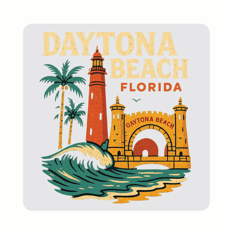 Daytona Beach Florida Vintage Design Souvenir Coaster Set – 4 Pack (Multiple Materials & Sizes) 