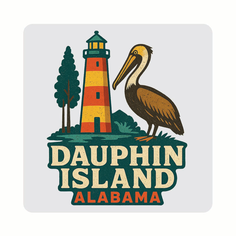 Dauphin Island Alabama Vintage Design Souvenir Coaster Set – 4 Pack (Multiple Materials & Sizes) 