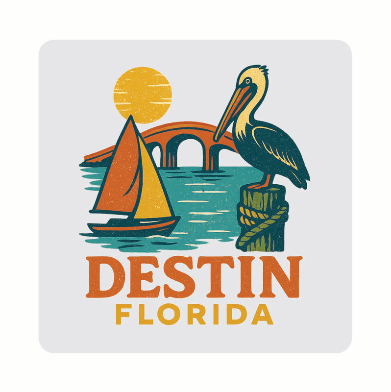 Destin Florida Vintage Design Souvenir Coaster Set – 4 Pack (Multiple Materials & Sizes) 