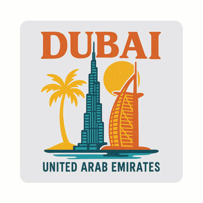 Dubai United Arab Emirates Vintage Design Souvenir Coaster Set – 4 Pack (Multiple Materials & Sizes) 