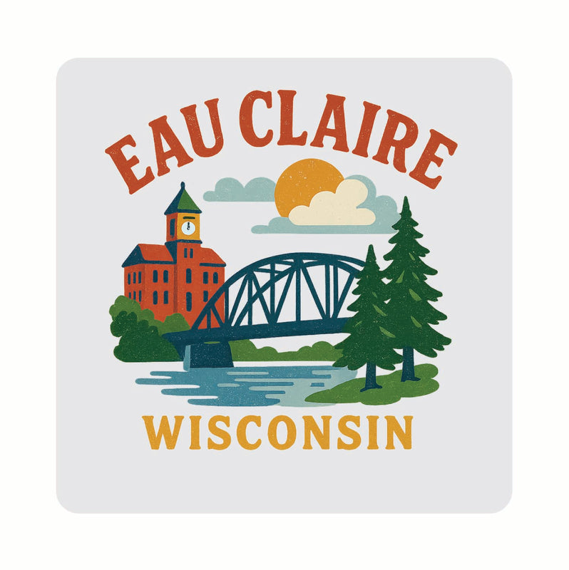 Eau Claire Wisconsin Vintage Design Souvenir Coaster Set – 4 Pack (Multiple Materials & Sizes) 