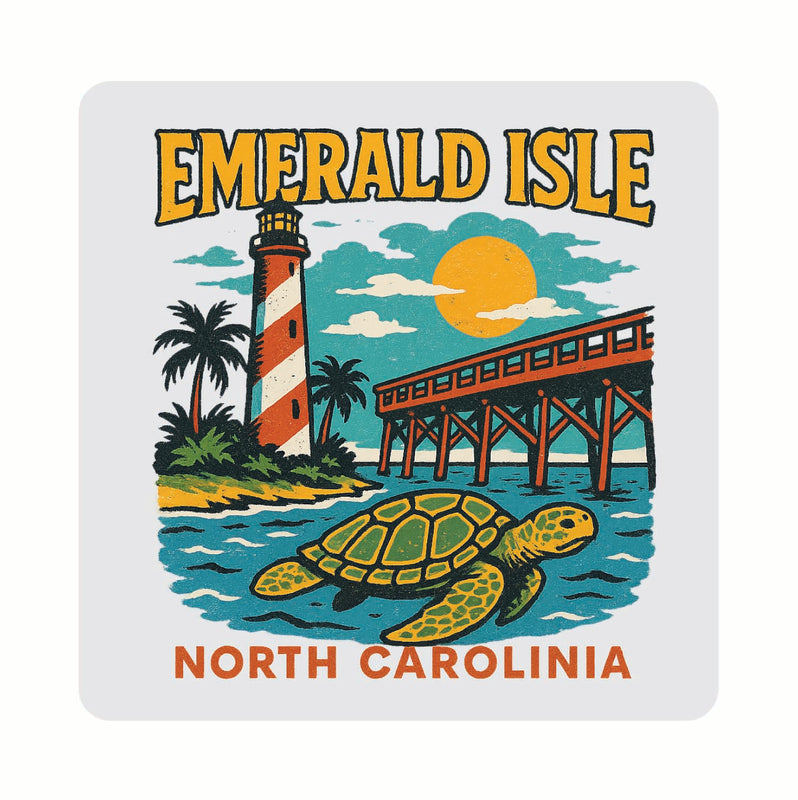 Emerald Isle North Carolina Vintage Design Souvenir Coaster Set – 4 Pack (Multiple Materials & Sizes) 