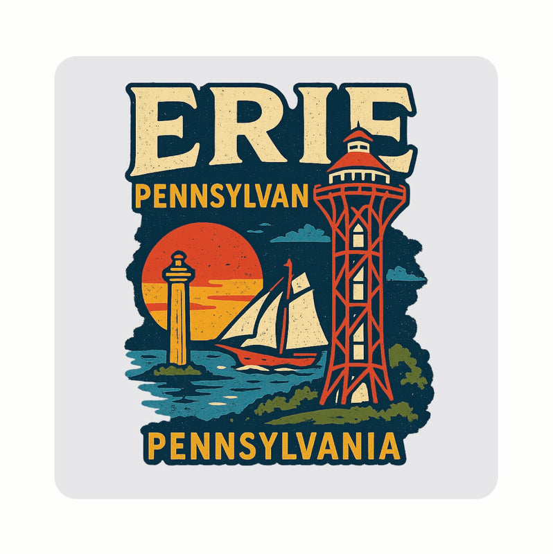 Erie Pennsylvania Vintage Design Souvenir Coaster Set – 4 Pack (Multiple Materials & Sizes) 