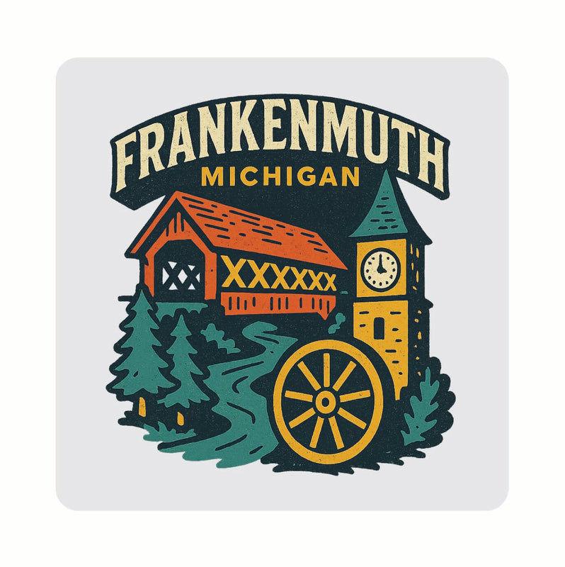 Frankenmuth Michigan Vintage Design Souvenir Coaster Set – 4 Pack (Multiple Materials & Sizes) 