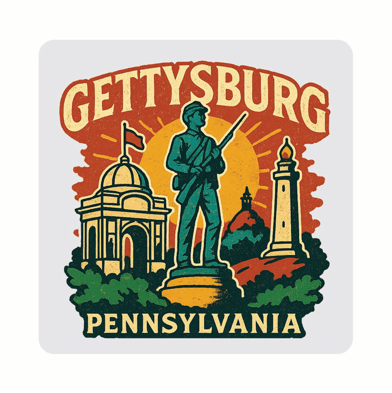 Gettysburg Pennsylvania Vintage Design Souvenir Coaster Set – 4 Pack (Multiple Materials & Sizes) 