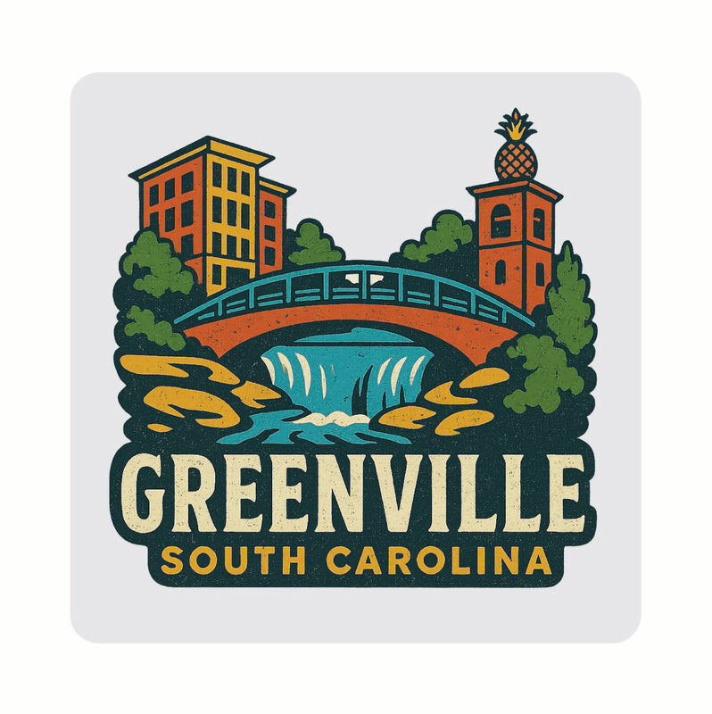 Greenville South Carolina Vintage Design Souvenir Coaster Set – 4 Pack (Multiple Materials & Sizes) 