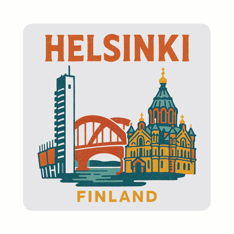 Helsinki Finland Vintage Design Souvenir Coaster Set – 4 Pack (Multiple Materials & Sizes) 