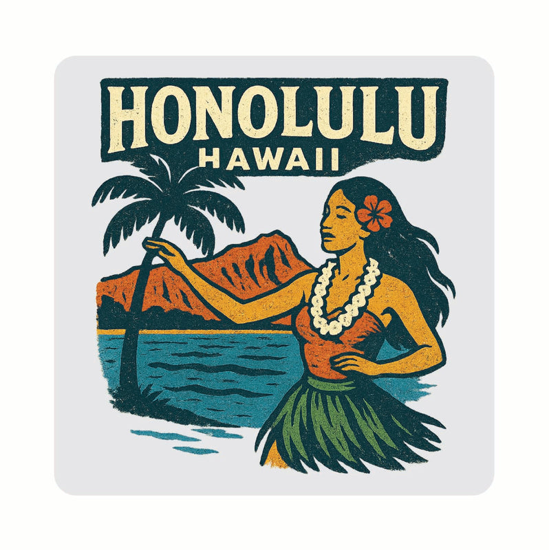 Honolulu Hawaii Vintage Design Souvenir Coaster Set – 4 Pack (Multiple Materials & Sizes) 