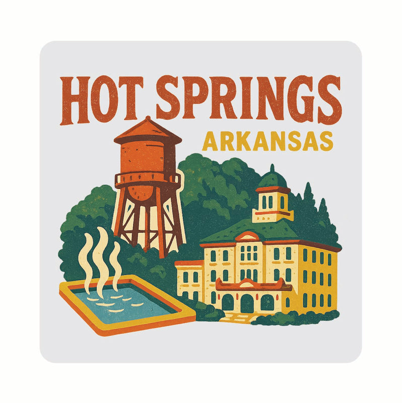 Hot Springs Arkansas Vintage Design Souvenir Coaster Set – 4 Pack (Multiple Materials & Sizes) 