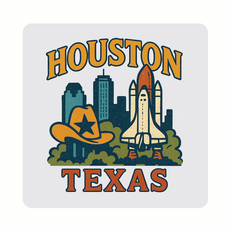 Houston Texas Vintage Design Souvenir Coaster Set – 4 Pack (Multiple Materials & Sizes) 