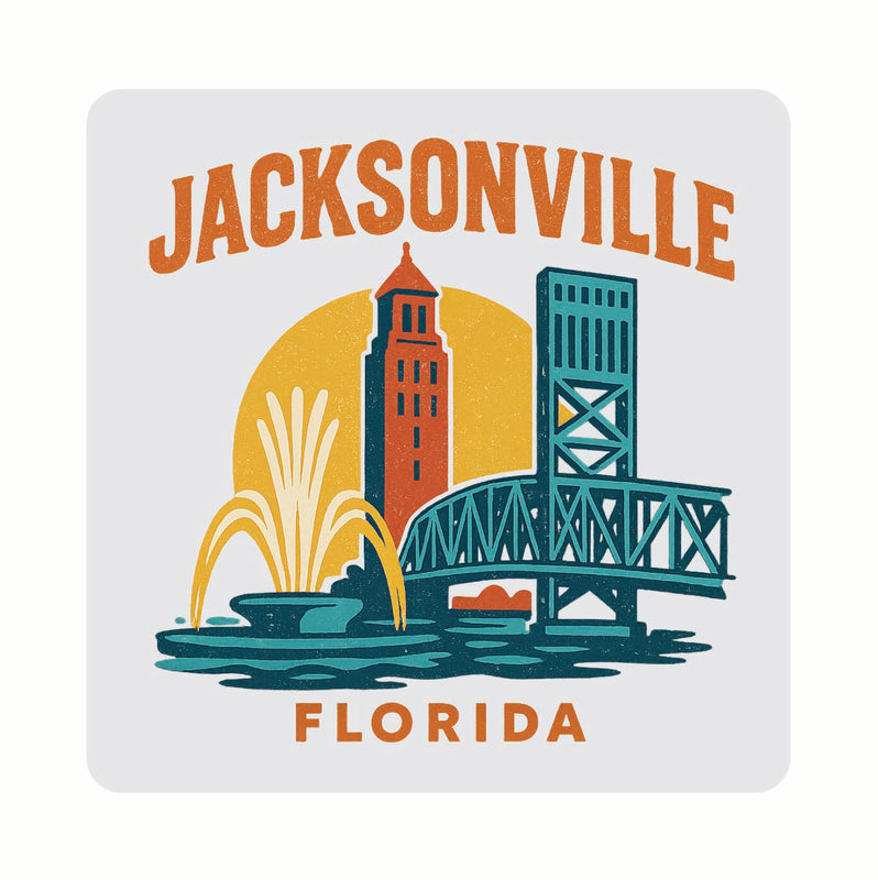 Jacksonville Florida Vintage Design Souvenir Coaster Set – 4 Pack (Multiple Materials & Sizes) 