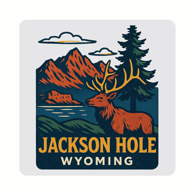 Jackson Hole Wyoming Vintage Design Souvenir Coaster Set – 4 Pack (Multiple Materials & Sizes) 