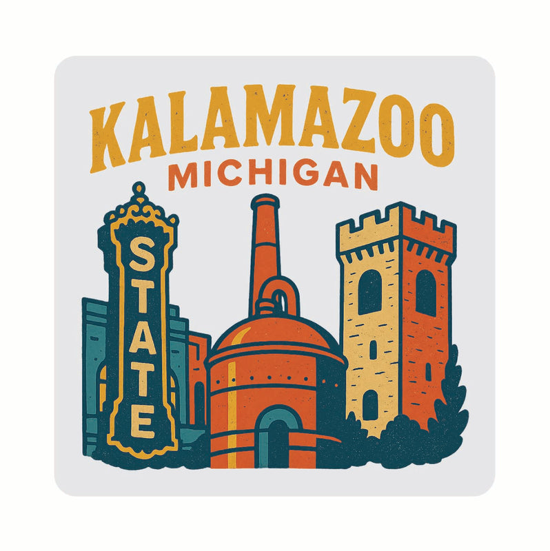 Kalamazoo Michigan Vintage Design Souvenir Coaster Set – 4 Pack (Multiple Materials & Sizes) 