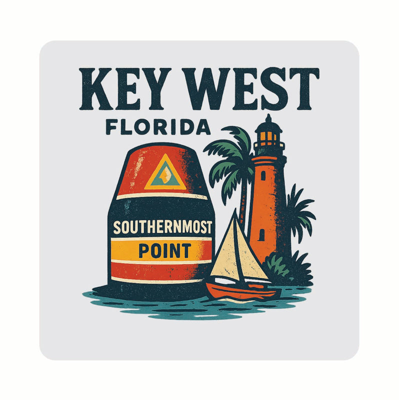 Key West Florida Vintage Design Souvenir Coaster Set – 4 Pack (Multiple Materials & Sizes) 