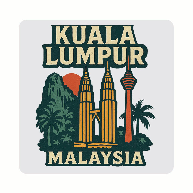 Kuala Lumpur Malaysia Vintage Design Souvenir Coaster Set – 4 Pack (Multiple Materials & Sizes) 
