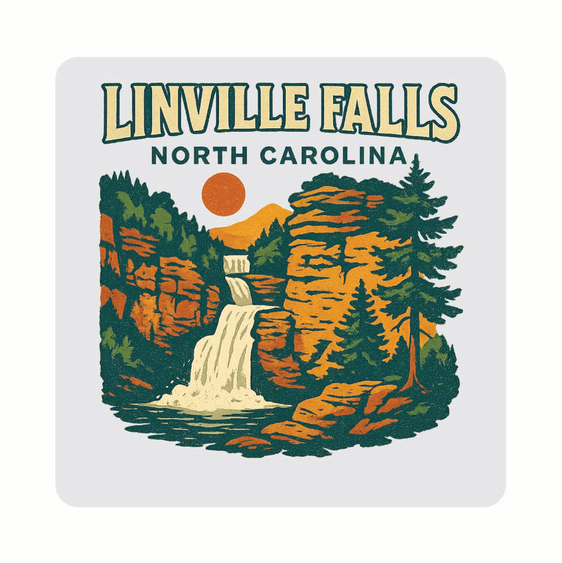 Linville Falls North Carolina Vintage Design Souvenir Coaster Set – 4 Pack (Multiple Materials & Sizes) 