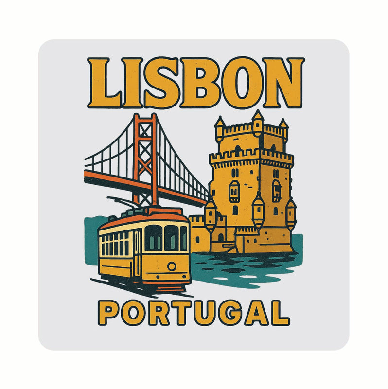 Lisbon Portugal Vintage Design Souvenir Coaster Set – 4 Pack (Multiple Materials & Sizes) 