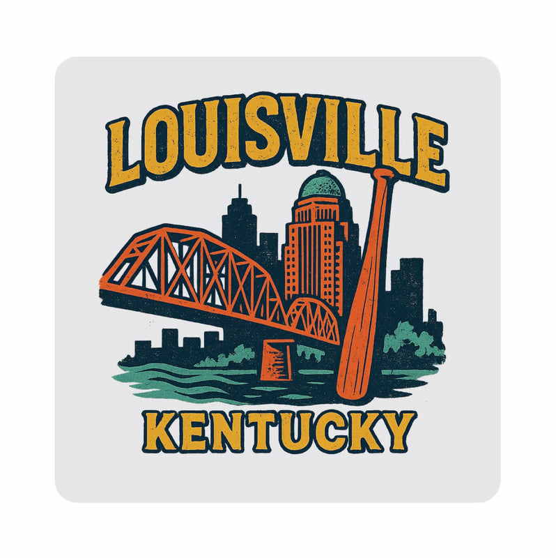 Louisville Kentucky Vintage Design Souvenir Coaster Set – 4 Pack (Multiple Materials & Sizes) 