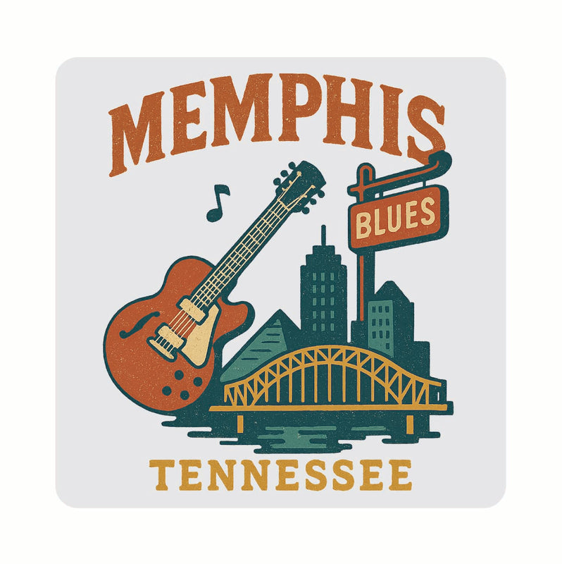 Memphis Tennessee Vintage Design Souvenir Coaster Set – 4 Pack (Multiple Materials & Sizes) 