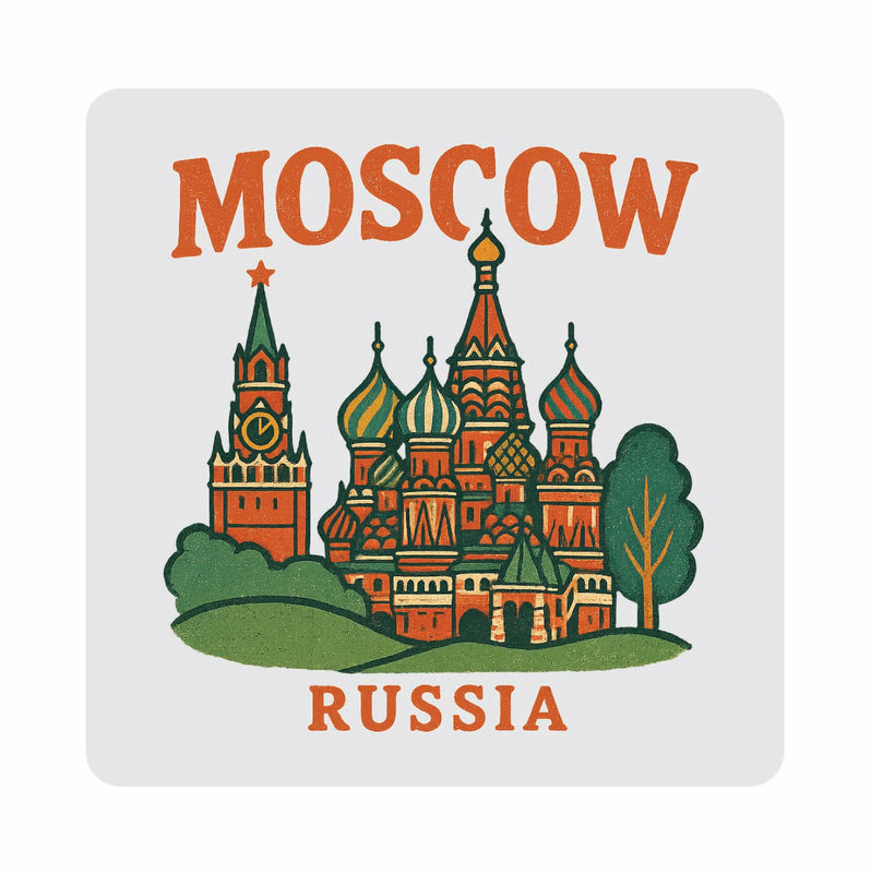 Moscow Russia Vintage Design Souvenir Coaster Set – 4 Pack (Multiple Materials & Sizes) 