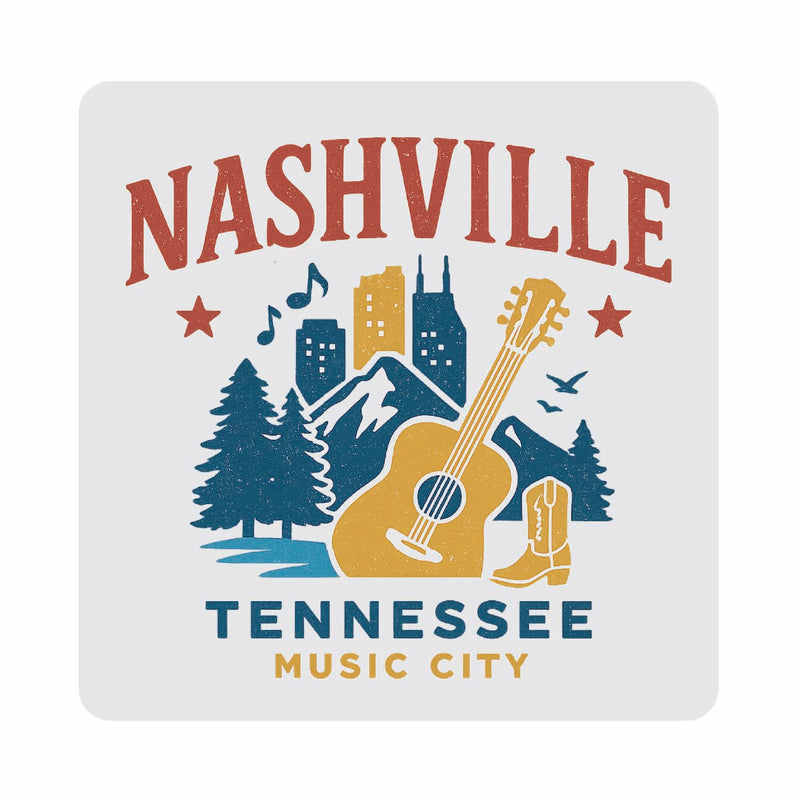 Nashville Tennessee Vintage Design Souvenir Coaster Set – 4 Pack (Multiple Materials & Sizes) 