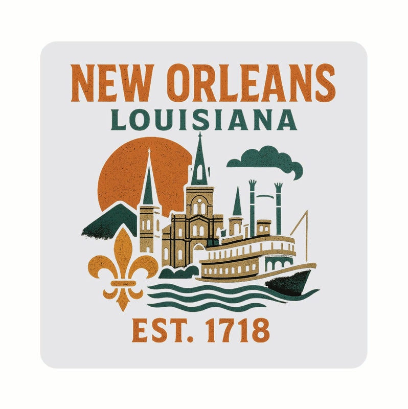 New Orleans Louisiana Vintage Design Souvenir Coaster Set – 4 Pack (Multiple Materials & Sizes) 