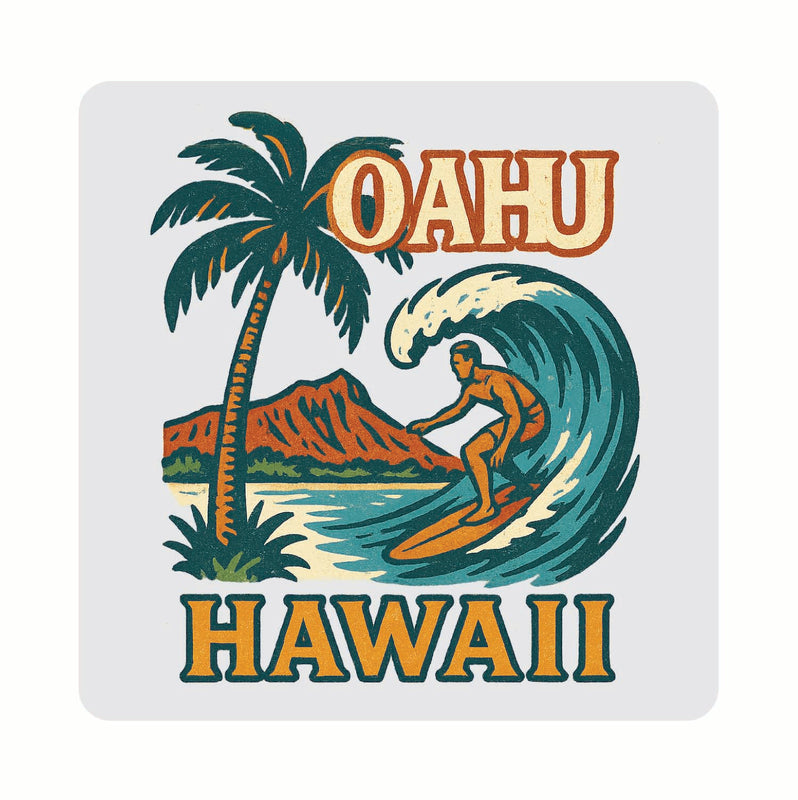 Oahu Hawaii Vintage Design Souvenir Coaster Set – 4 Pack (Multiple Materials & Sizes) 