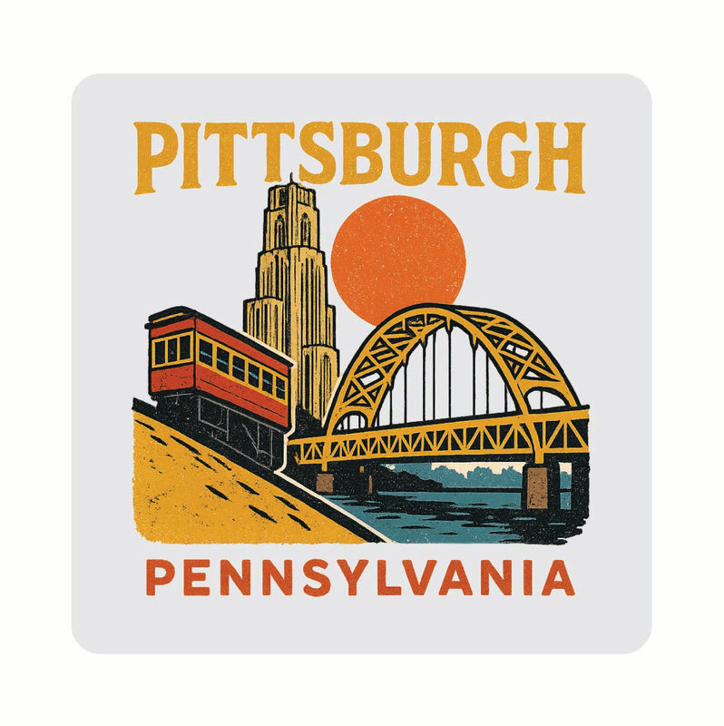 Pittsburgh Pennsylvania Vintage Design Souvenir Coaster Set – 4 Pack (Multiple Materials & Sizes) 
