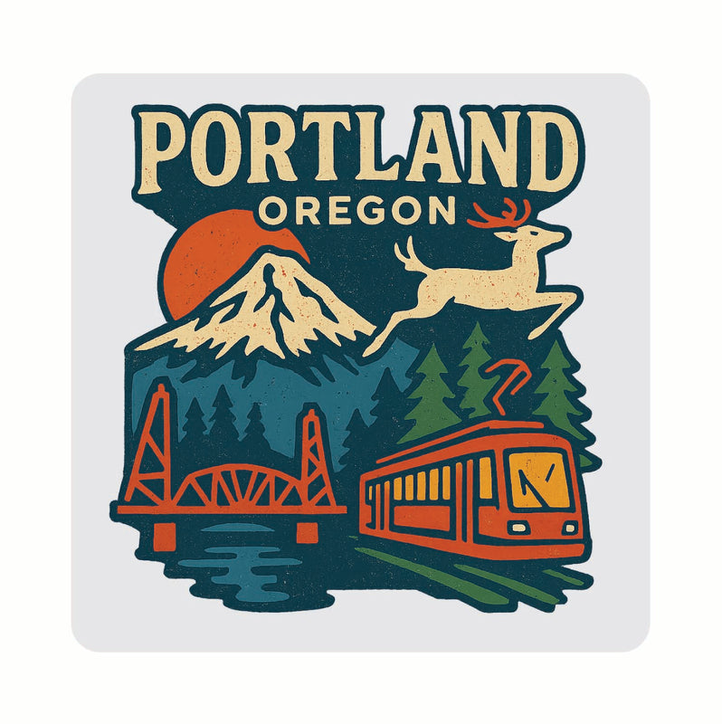 Portland Oregon Vintage Design Souvenir Coaster Set – 4 Pack (Multiple Materials & Sizes) 