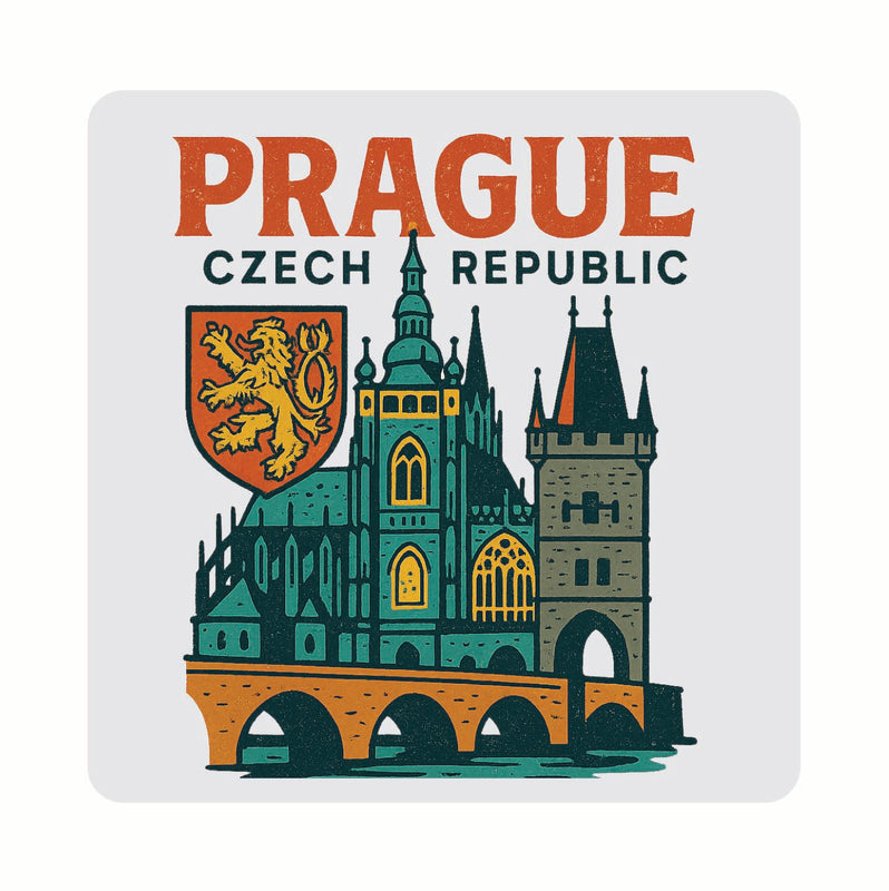 Prague Czech Republic Vintage Design Souvenir Coaster Set – 4 Pack (Multiple Materials & Sizes) 