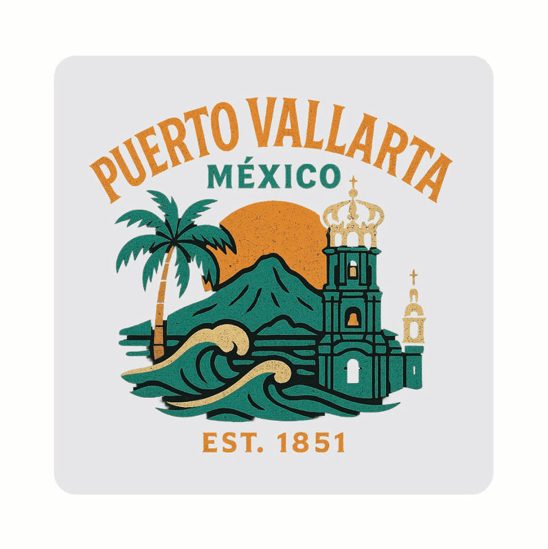 Puerto Vallarta Mexico Vintage Design Souvenir Coaster Set – 4 Pack (Multiple Materials & Sizes) 