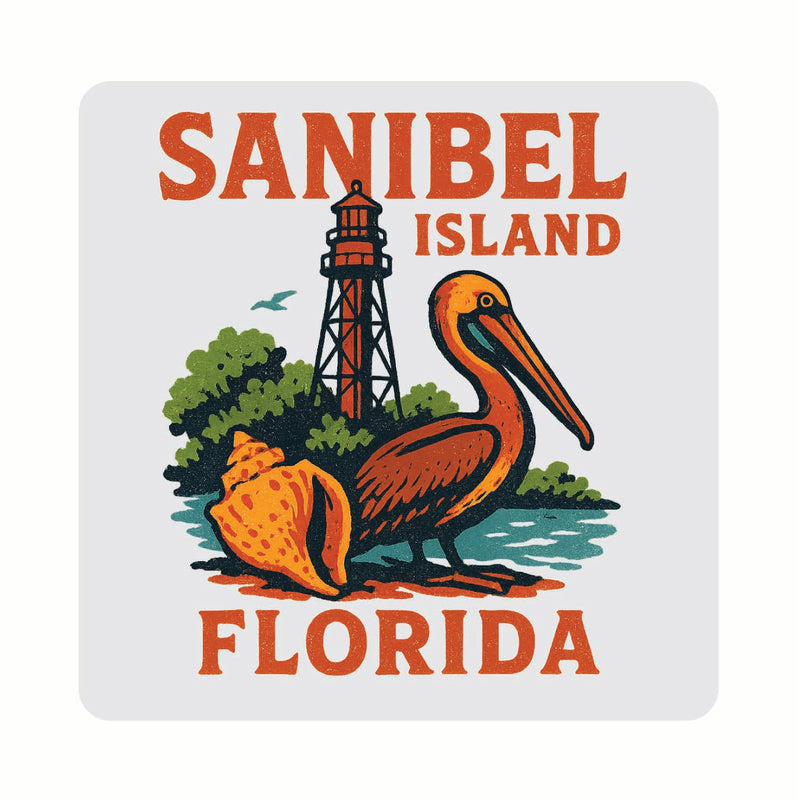 Sanibel Island Florida Vintage Design Souvenir Coaster Set – 4 Pack (Multiple Materials & Sizes) 