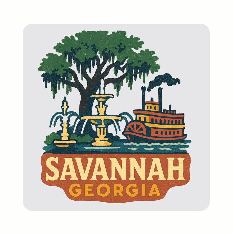Savannah Georgia Vintage Design Souvenir Coaster Set – 4 Pack (Multiple Materials & Sizes) 