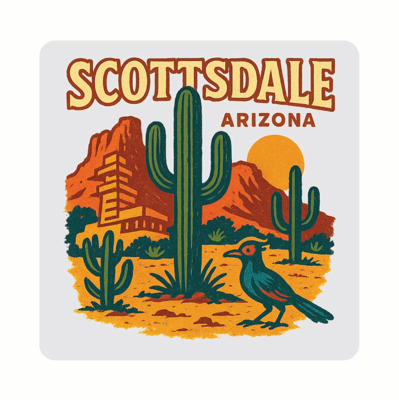 Scottsdale Arizona Vintage Design Souvenir Coaster Set – 4 Pack (Multiple Materials & Sizes) 