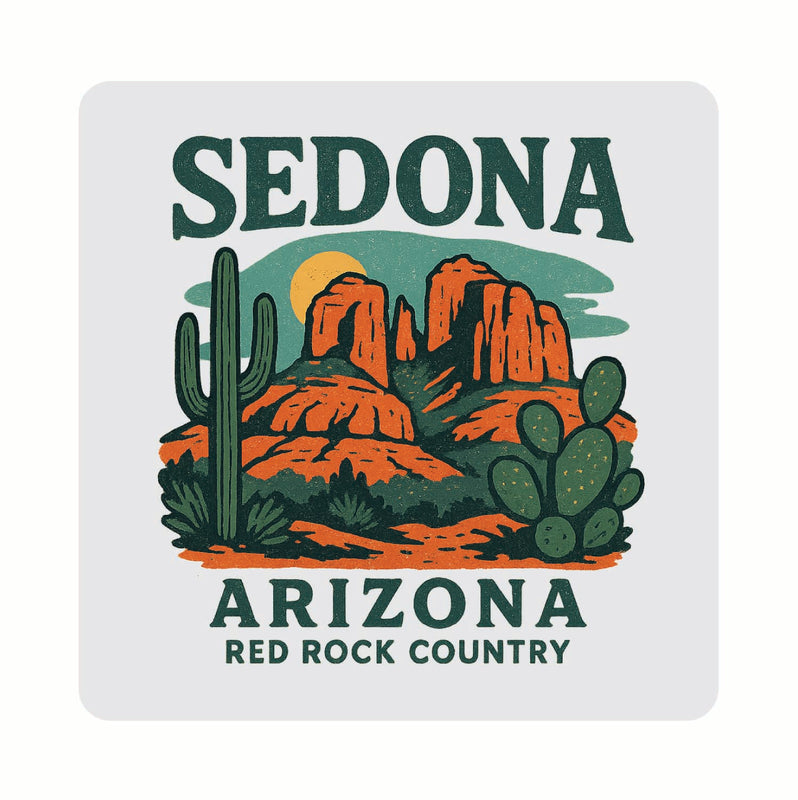 Sedona Arizona Vintage Design Souvenir Coaster Set – 4 Pack (Multiple Materials & Sizes) 