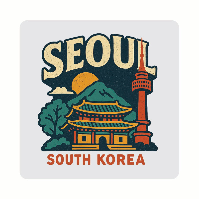 Seoul South Korea Vintage Design Souvenir Coaster Set – 4 Pack (Multiple Materials & Sizes) 