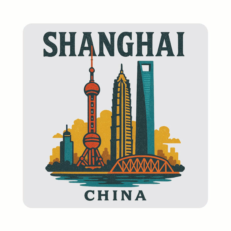 Shanghai China Vintage Design Souvenir Coaster Set – 4 Pack (Multiple Materials & Sizes) 