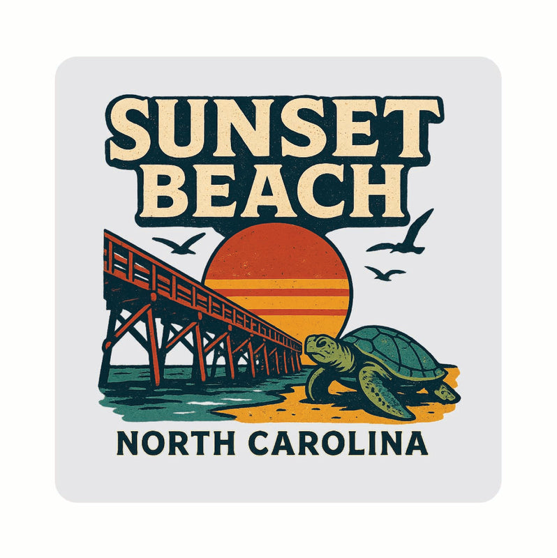 Sunset Beach North Carolina Vintage Design Souvenir Coaster Set – 4 Pack (Multiple Materials & Sizes) 